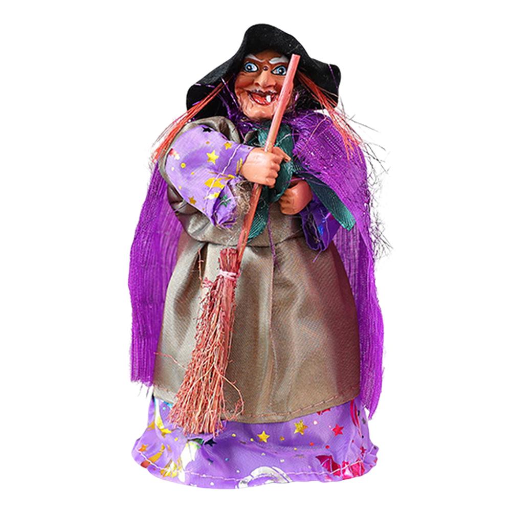 1PC Halloween Witch Hanging Props W/ Broom Witch Broom Props Spooky Witch Ornament for Garden Haunted House Bars Party Decor