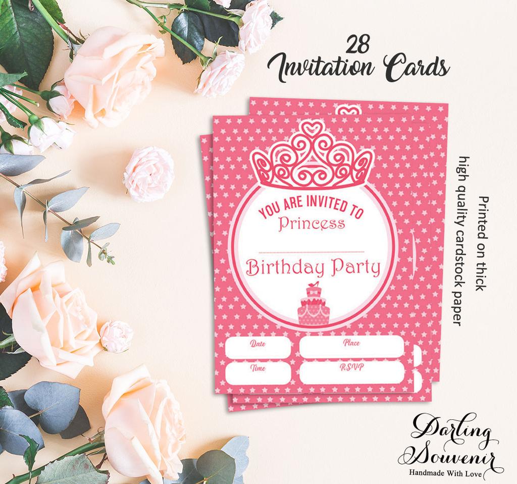 Darling Souvenir Розовый пригласительный билет на день рождения для печати Заполните или напишите пустые приглашения Праздничные атрибуты Упаковка из 28 5 x 7