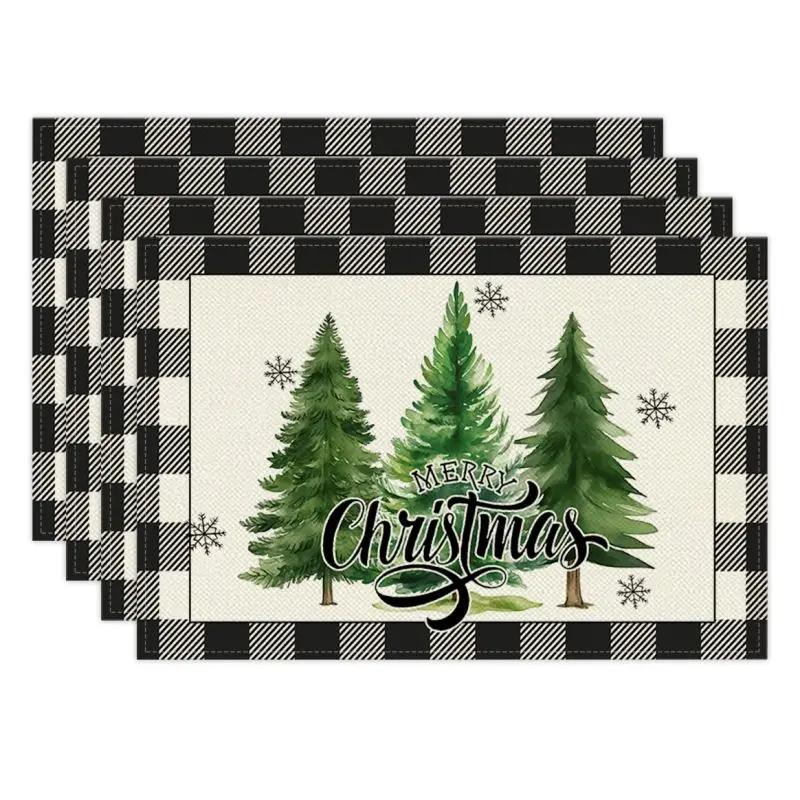 Christmas Linen Placemat Christmas Theme Table Mat Heat Insulation Pad Western Meal Table Pad Dining Table Decor