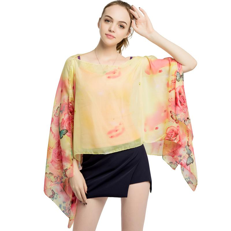 Printed Chiffon Scarf Multifunctional Beach Scarf Cycling Sun Shading and Sun Protection Shawl