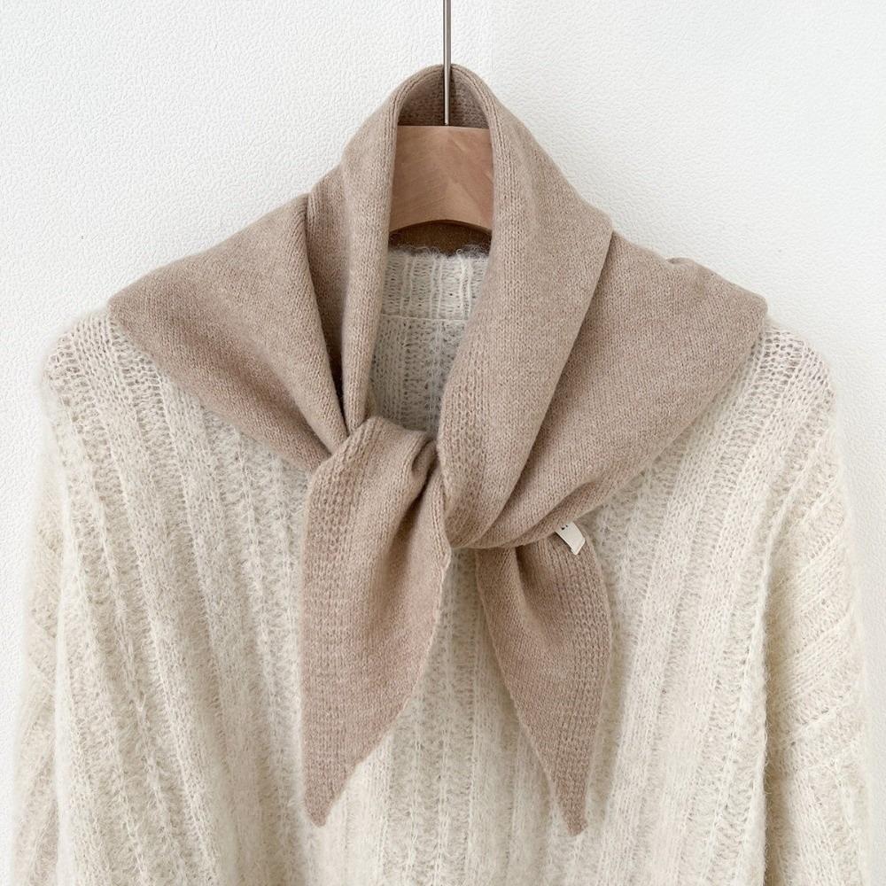 Solid Color Knitted Triangle Scarf Striped Cross Neckerchief Sweet Cross Scarves Autumn Winter
