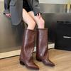 Европа, Америка 2025 осень и зима новые ретро плиссированные модные сапоги женские длинные ковбойские сапоги на высоком каблуке сапоги-брюки