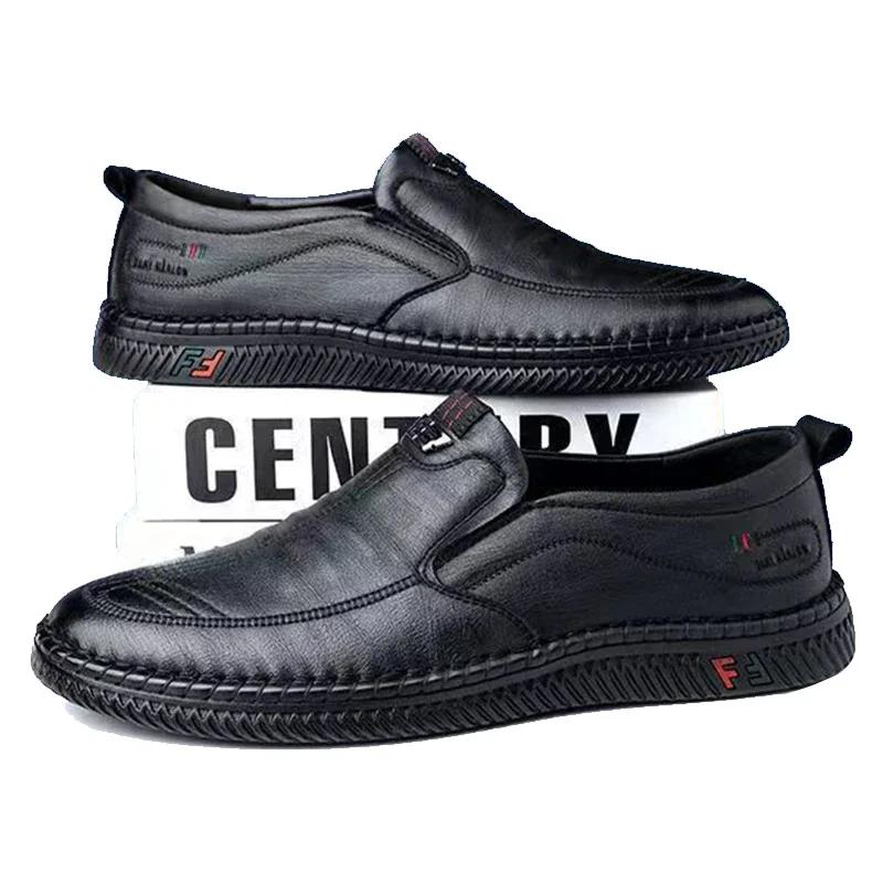 Деловые мужские кожаные туфли, летние лоферы без застежек, дышащие мужские повседневные кожаные мягкие туфли, черные туфли на плоской подошве для вождения PU677H