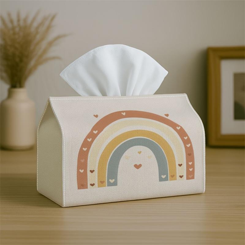 1pc Minimalist Scandinavian Modern Tissue Box Cover, Rainbow Heart Pastel Soft High-Quality, Waterproof, Durable, Lightweight, Foldable Storage, Ideal