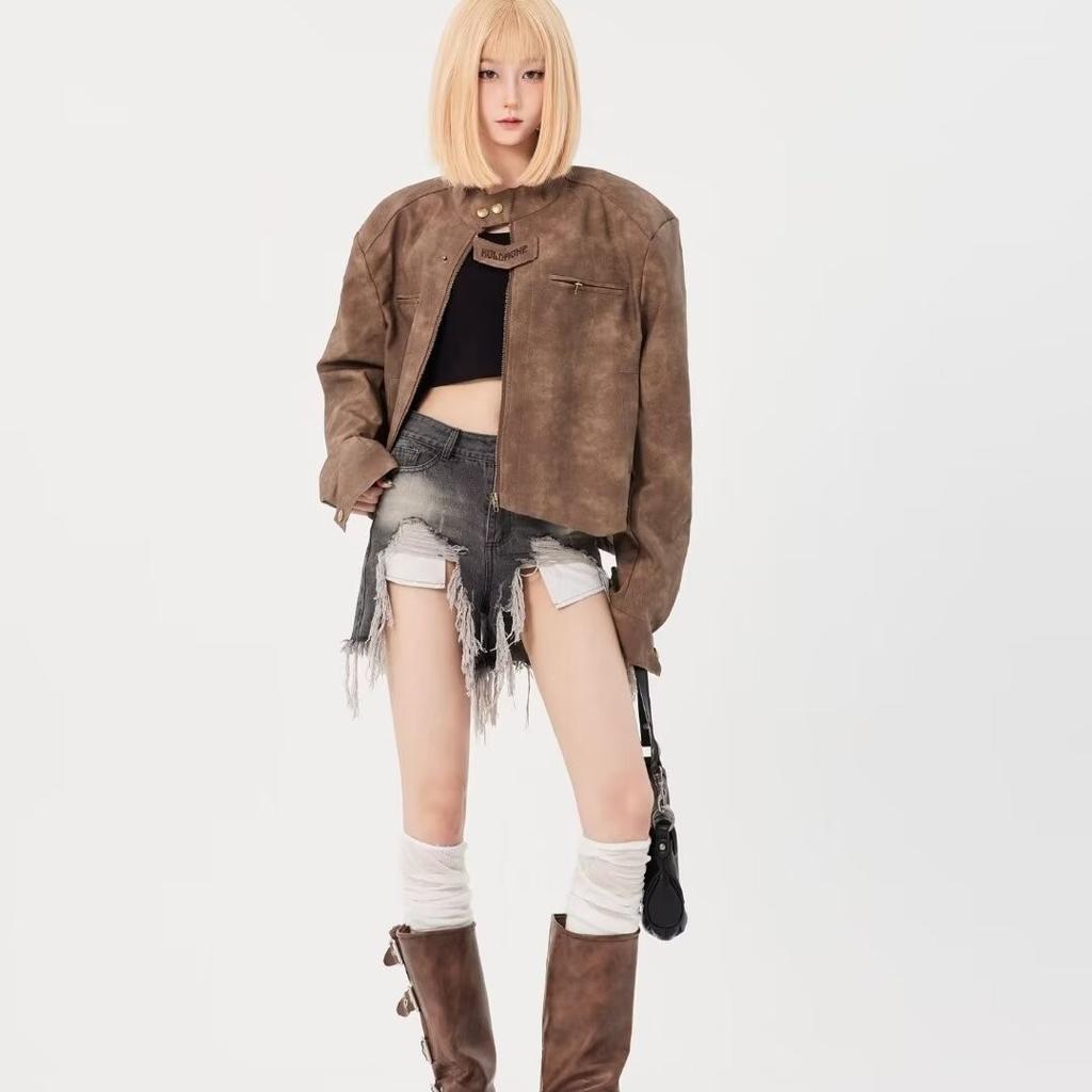 Короткая мотоциклетная куртка унисекс, пальто из искусственной кожи, осенний винтажный повседневный кардиган, верхняя одежда в корейском стиле