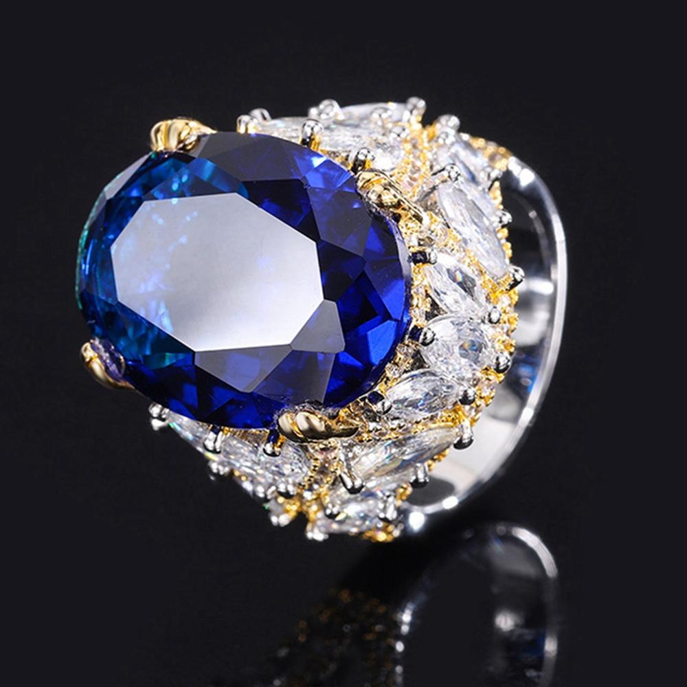 18k Gold Plated 15 *20mm Fancy Vivid Faceted Gemstone Ring For Women Anniversary Gift 925 Sterling Silver Jewelry