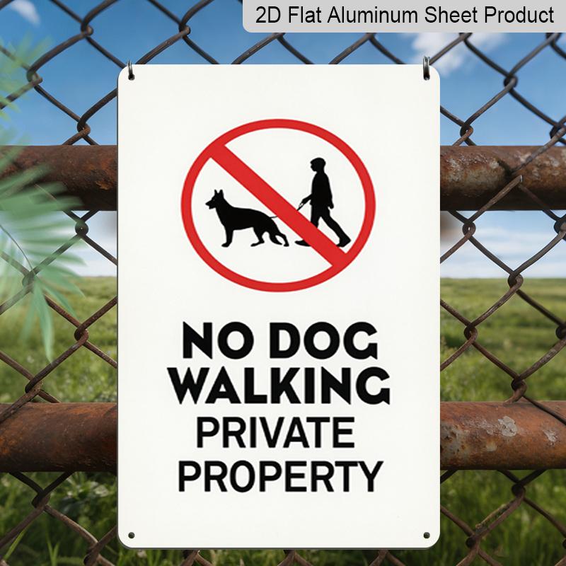2D Flat No Dog Walking Private Property Symbol Metal Sign‑8.0x12.0inch Aluminum Wall Art, Yard Fence No Pets Warning Decor, Pre‑Drilled Holes
