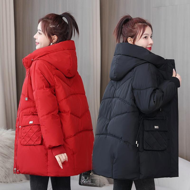 Loose Down Cotton-padded Clothes Women's Winter Coats Medium and Long Thick Cotton-padded Jackets New Hooded Cotton-padded Clothes Bread Clothes Thick