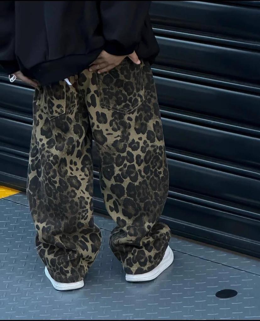 Осенние брюки в леопардовый принт для мальчиков - Толстые, прямого кроя, в стиле ретро, для детей маленького и среднего возраста