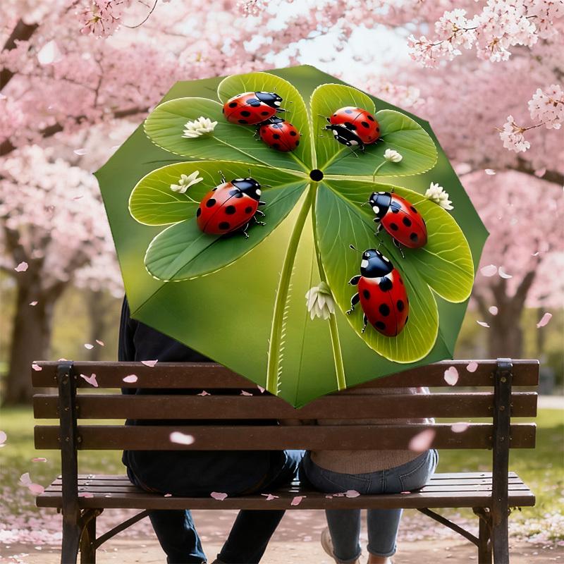 1pc ladybugs clover Automatic Open/Close Umbrella with Windproof, 8-Rib Sturdy Canopy, Durable Ribs, Fashionable Design1131A