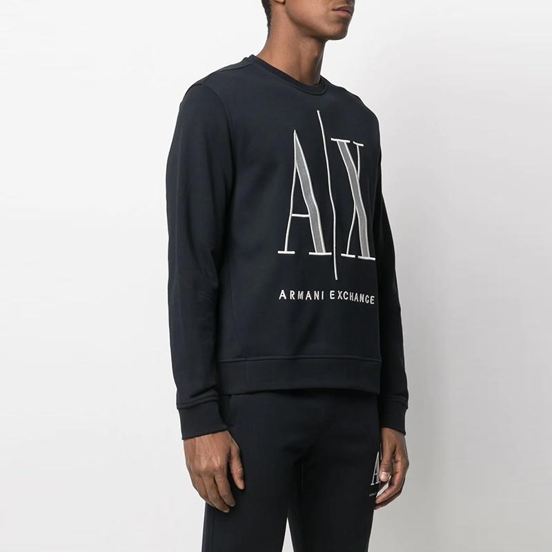 Armani Exchange Хлопковая толстовка с вышитым логотипом, круглым вырезом, длинным рукавом, мужская, темно-синяя, 8NZMPA-ZJ1ZZ-1510