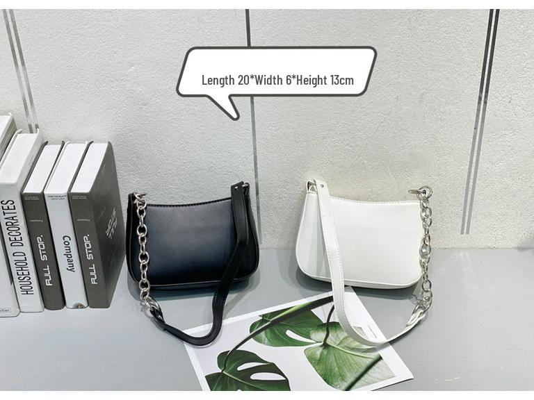 Korean Style Black Patchwork Metal Ring Underarm Baguette PU Shoulder Bag - Vintage Women's Crossbody Handbag