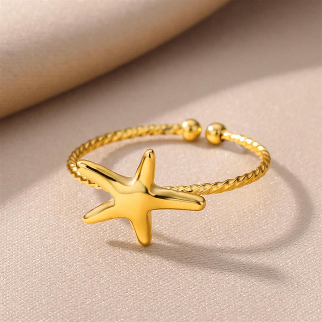 Регулируемое открытое кольцо в виде морской звезды, женская мода, летние пляжные украшения, винтажный и простой стиль, идеально подходит для повседневной носки и подарка на вечеринку