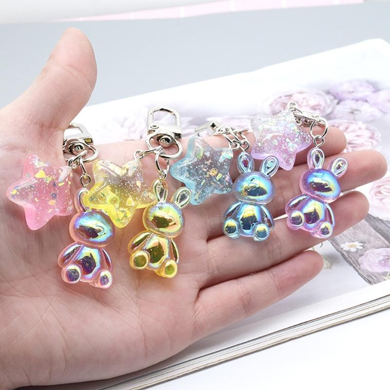 Многофункциональные брелоки с красочными подвесками в форме звезды и кролика, модный металлический аксессуар для ключей для женщин