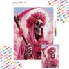 Pink Rose Floral Reaper 5D Diamond Art Full Drill Painting Kit Halloween Diamond Painting Home Decor Crafts for Wall Art DIY Gift