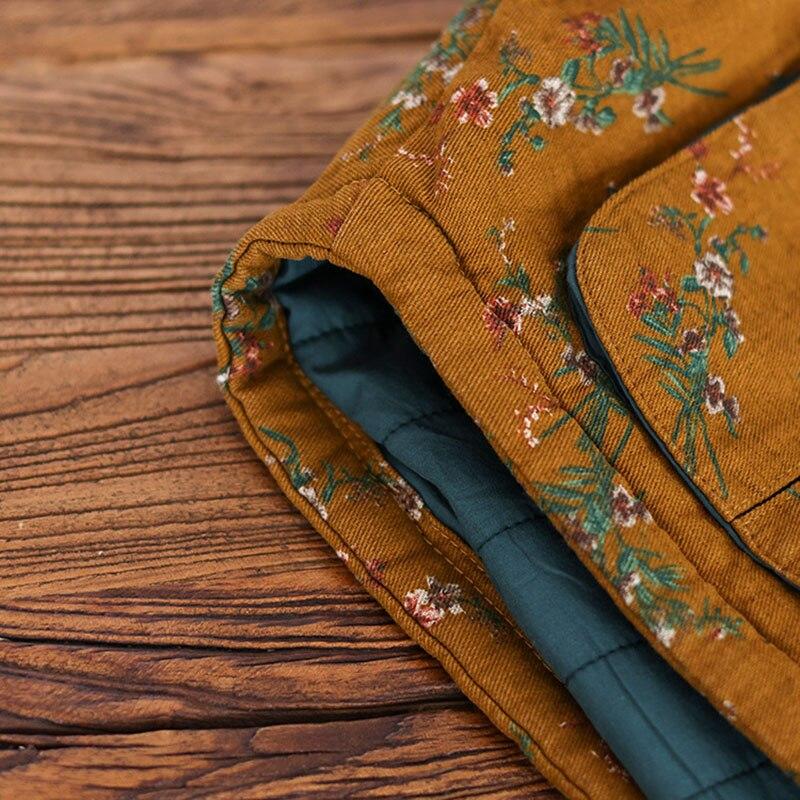 Johnature Women Vintage Stand Loose Print Floral Jacket Long Sleeve Padded Coats Winter Chinese Style Coat