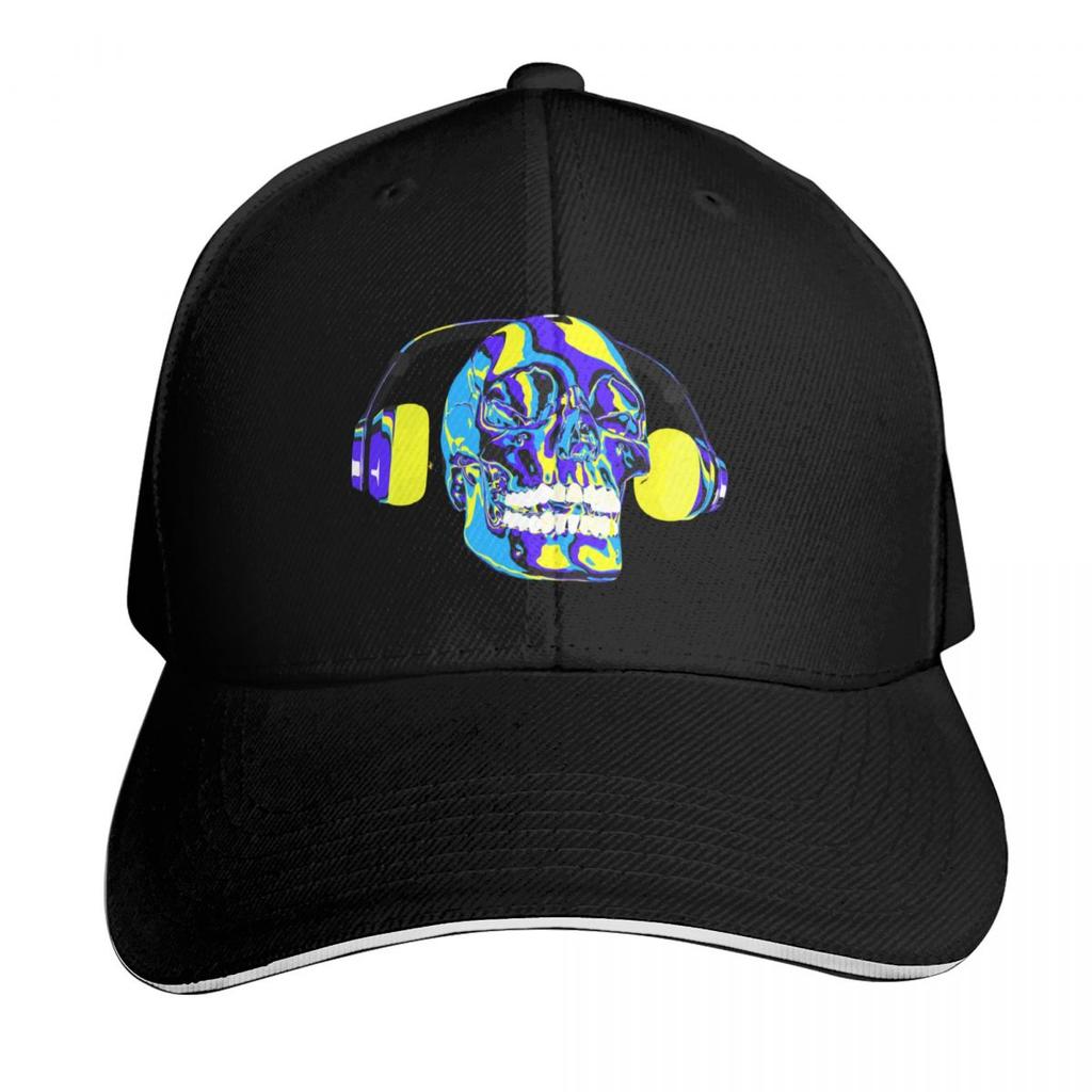 Psychedelic skull listening to music on headphone Baseball Cap Luxury Cap Ball Cap foam party Hat Visor For Women Unisexs