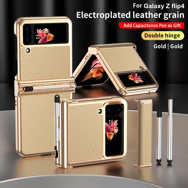 Чехол для телефона с сенсорным пером, 2 шт., чехол на петлях для Samsung Galaxy Z Flip 4 Flip4 5g, чехол для ручки с прорезями, кожаная задняя крышка, капа