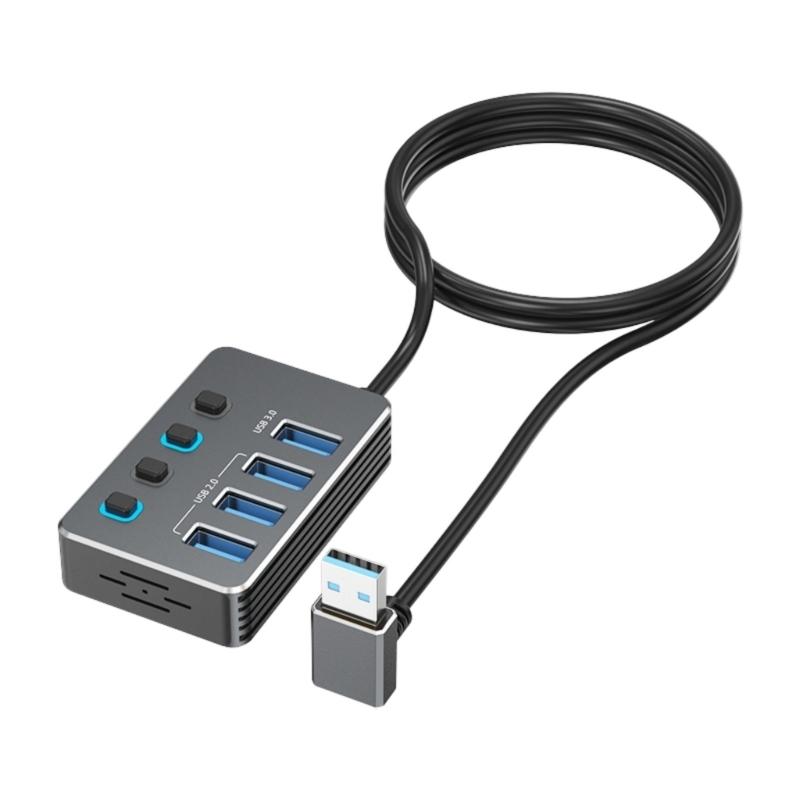 Высокоскоростной USB 3.0 адаптер с 4 портами, независимыми переключателями, светодиодными индикаторами и питанием Type-C для быстрой передачи данных