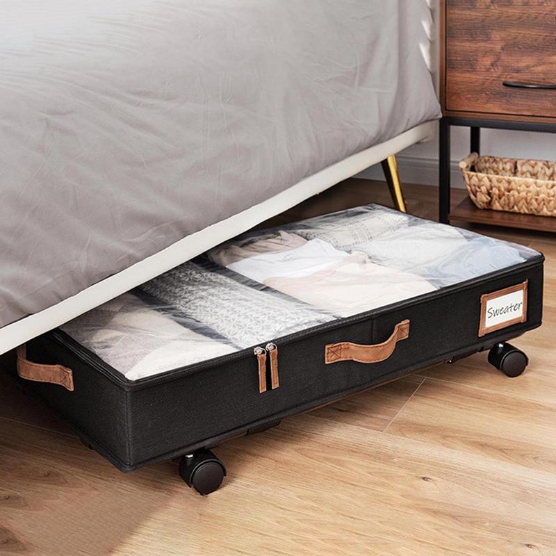 Большая корзина для хранения под кроватью на колесике Подходит для игрушек одежды книг мелочей коробка для хранения с прозрачной крышкой Органайзер для комнаты в общежитии