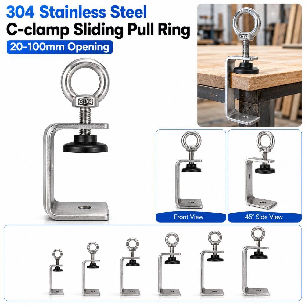 1pc 304 Stainless Steel Square Clamp Pull Ring Fixed Holder Clip C-clamp Hardware Fasteners