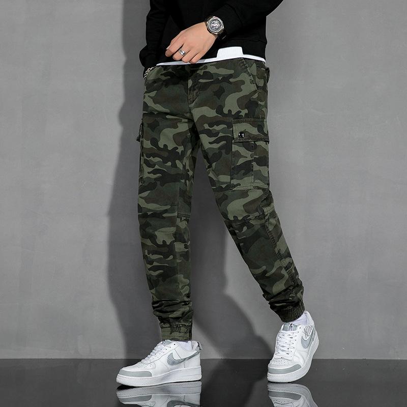 New men's, American ruffian handsome versatile sports tote overalls, camouflage loose casual pants elastic