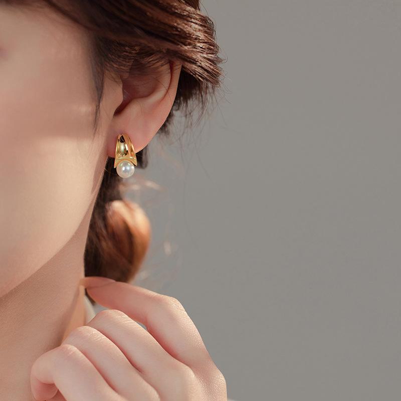 Серьги Banyan Tree S925 Silver Geometric Shell Crescent с жемчугом для женщин