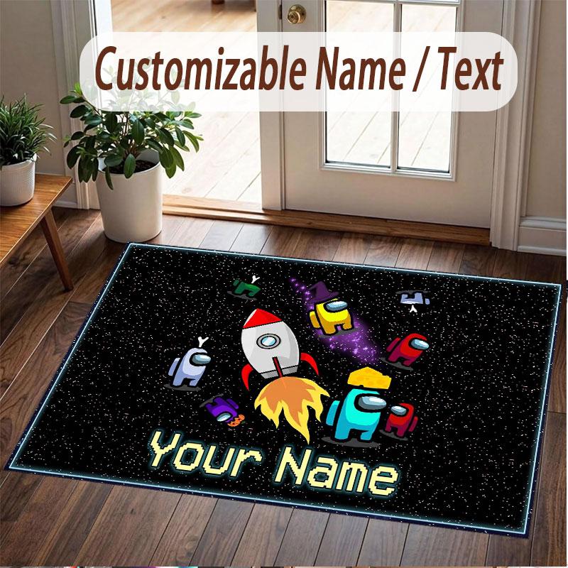 Custom Name Text Crystal Velvet Rug,Among Us Soft Plush Decorative Non Slip Floor Carpet