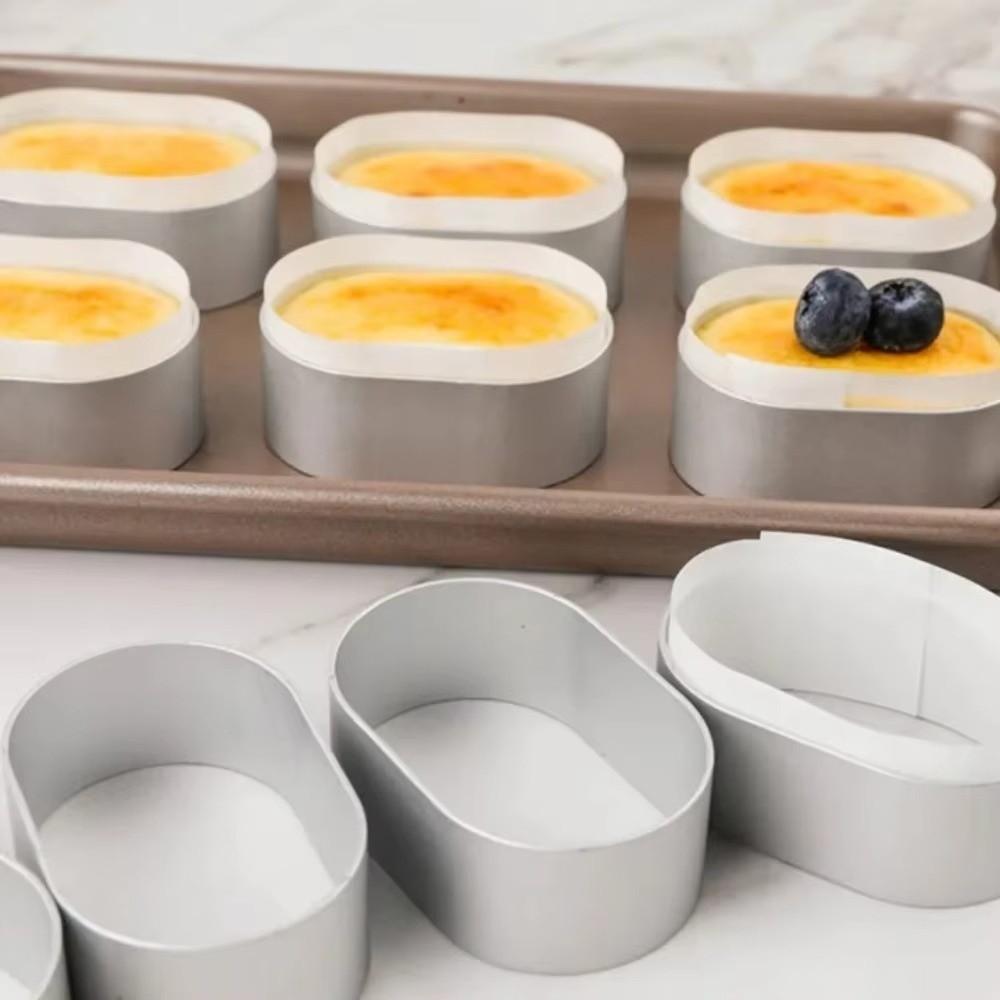 10Pcs Non-Stick Cheesecake Mold Aluminum Alloy Single-sided Oval Baking Pans Portable High-temperature Cheese Tart Molds