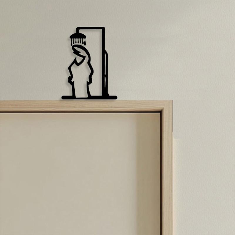 Black Shower Figure Wall Decoration Minimalist Line Metal Bathroom Sign Rustic Door Sign Funny Door Topper Home Decoration