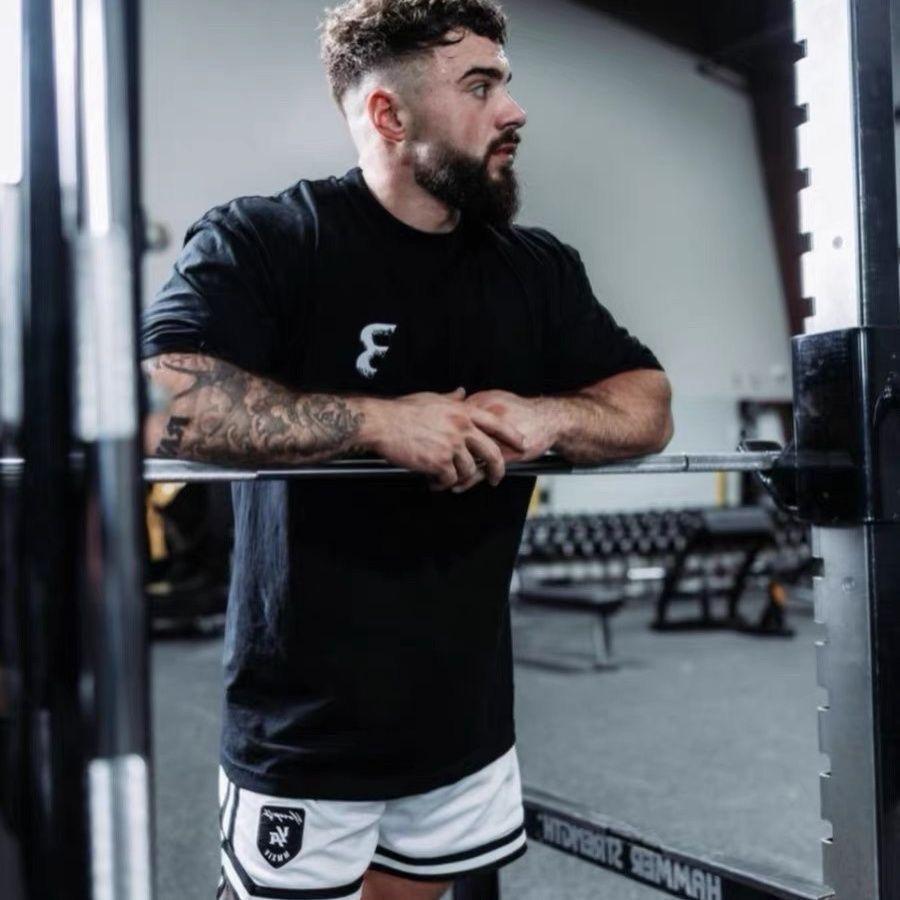 Gym Fitness T-shirt Loose Oversized Men Short Sleeves Bodybuilding Sports Tees Summer Training Workout Jogging Tops