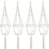 4pcs Indoor/Outdoor Hanging Planter Rope Rack, Boho Decorative Woven Rope Basket, Plant Flower Pot Hanging Organizer Net