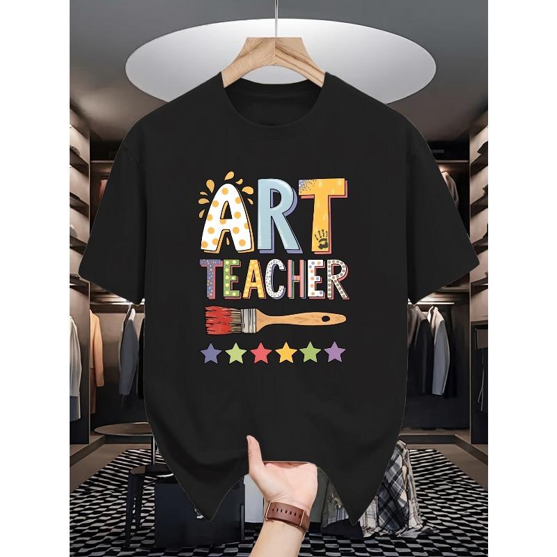 Летние мужские футболки с коротким рукавом ART TEACHER, Модные и трендовые с принтом, Весенне-летние, с круглым вырезом, Повседневные, универсальные топы