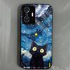 Case for Xiaomi 11T Pro Anime Black Cat Starry Cloud Print Phone Cover Acrylic Hard Back Shell With Flexible TPU Edge