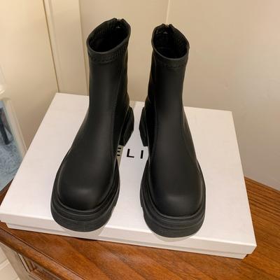 Ботинки на толстой подошве, тонкие ботильоны, короткие ботинки, женские осенне-зимние новые ботинки Мартин, ветрозащитные коричневые ботинки средней длины с эластичными голенищами