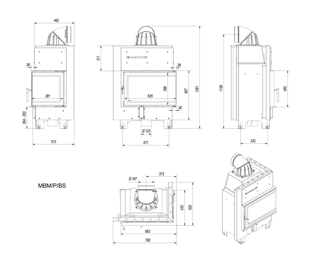 KRATKI MBM Right 10kW Corner Air Fireplace Insert with Heat Recovery SET