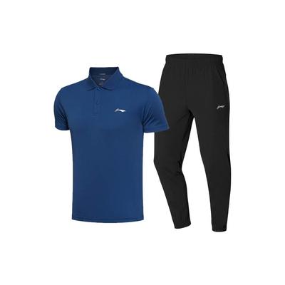 Li Ning Sports Lifestyle Series однотонная рубашка поло и прямые брюки-джоггеры со средней талией, комплект из мужской рубашки поло и брюк-джоггеров YPLT023-3+YYKT063-1