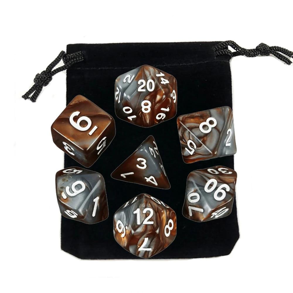 7шт игральные кости с мешком DnD d4,d6,d8,d10,d%,d12,d20 многогранные детали настольной игры RPG
