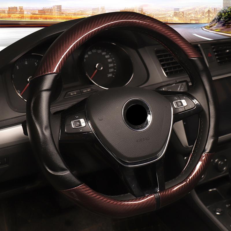 Чехол на руль автомобиля VW Golf 7 DERMAY, нескользящая мягкая кожа из микроволокна + аксессуары для интерьера из углеродного волокна