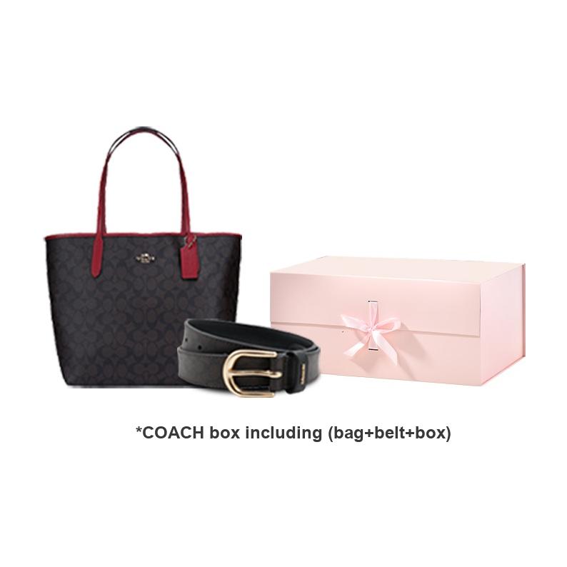 Coach City 33 Classic Monogram Faux Leather Tote Bag Women tote bags Red Brown 5696-IMRVQ