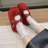 Retro Small Man Inner Height Increase Red Round Head Shallow Mouth Single Shoes Women's Cross Belt Mary Jane Fairy Style Small Leather Shoes