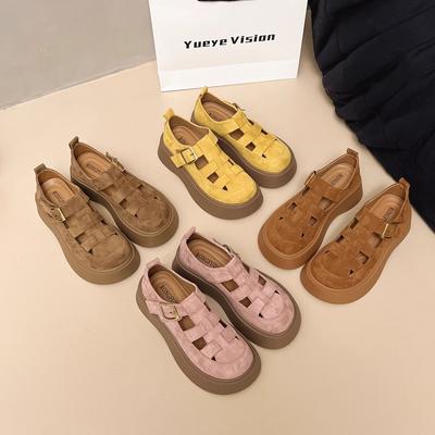 Кожаная плетеная сумка, сандалии на платформе, женская летняя новая обувь, пляжная обувь с пряжкой на ремешке