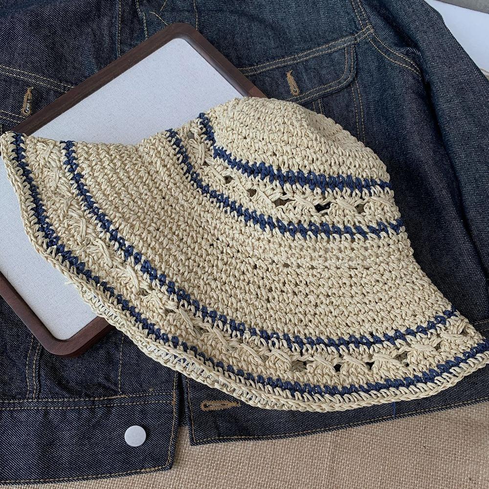 Handmade Weave Crochet Hat Summer Fisherman Caps Fashion Straw Bucket Cap Girls