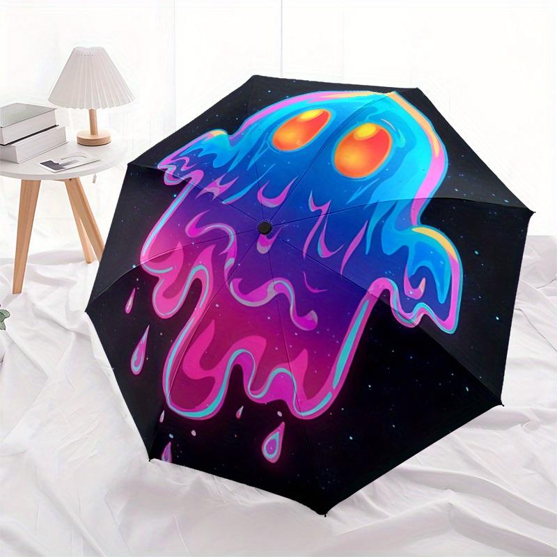 1pc Ghost Neon Automatic Open/Close Umbrella with Windproof, Functional Design, 8-Rib Sturdy Canopy, Durable Ribs,070