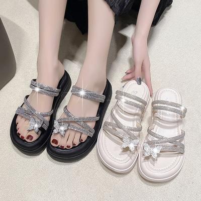 2025 лето новый мягкая подошва бабочка мода яркий бриллиант два способа носки открытый носок легкие женские повседневные закрытый носок прохладные шлепанцы женские