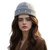 Solid color warm pearl hat autumn and winter fashion versatile pullover knitted hat rivet trend women's wool hat
