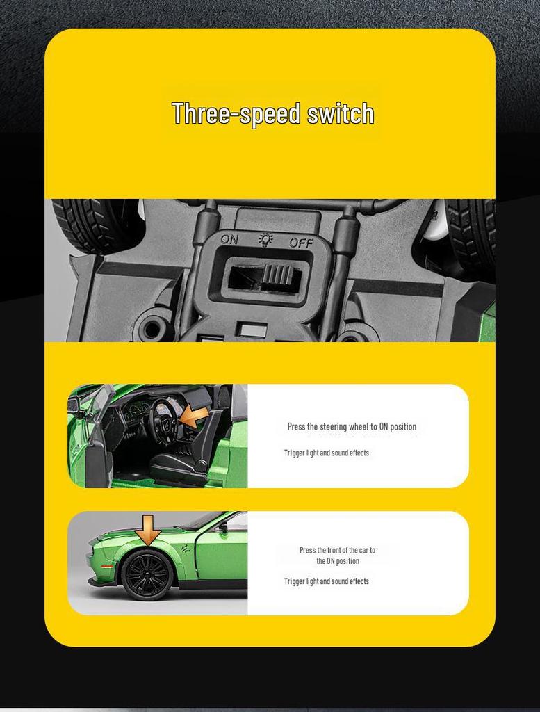 Цзяе 1:22 Dodge Hellcat Demon Eye Модель легкосплавного автомобиля со звуком, светом и инерционными амортизаторами на всех четырех колесах