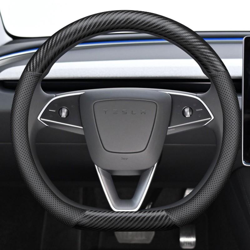 Genuine Leather Steering Wheel Cover Tesla Model 3 Y 38cm Diameter Sport Style Universal Fit