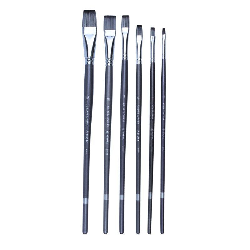 JOWOART набор из 6 предметов: плоская головка, двухцветная, нейлоновая кисть для рисования, плоская головка, гуашь, акварель, длинный деревянный стержень, акрил, масло, живопись, художественные принадлежности