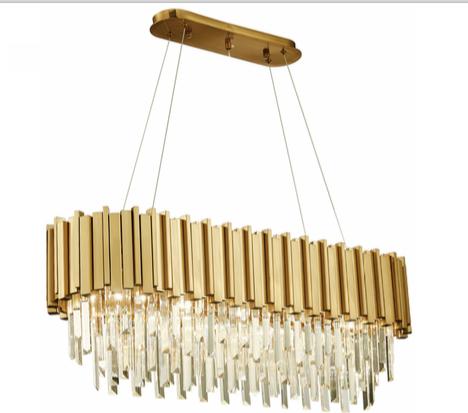 Pipe Organ Crystal brass - Long Chandelier - elongated crystal chandelier 80cm gold brass